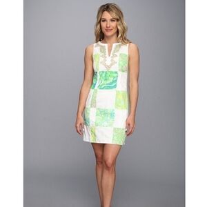 Green and White Patchwork Dress
